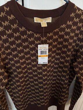 Michael Kors Brown and Tan MK Logo Crewneck Sweater